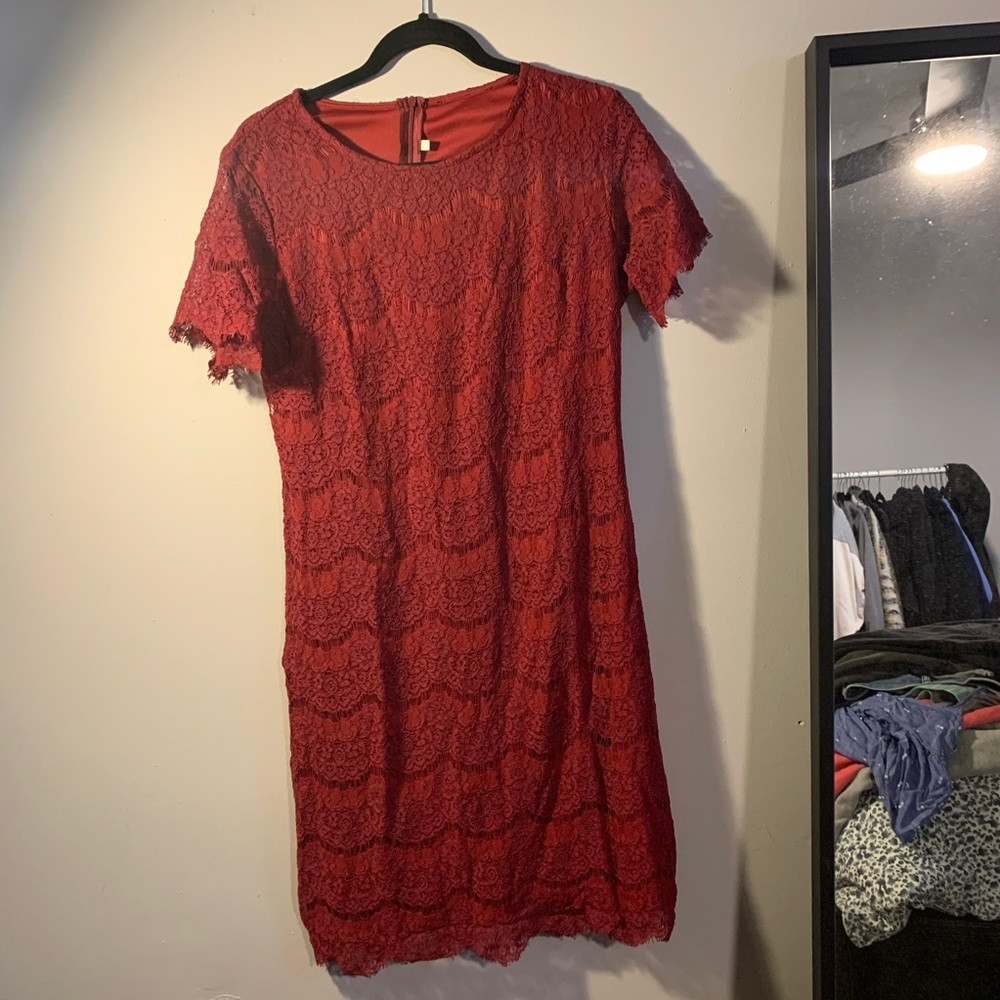 Red Lace Midi Dress
